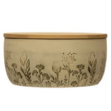 Stoneware Canister with Bamboo Lid and Debossed Floral Pattern - 2 Sizes