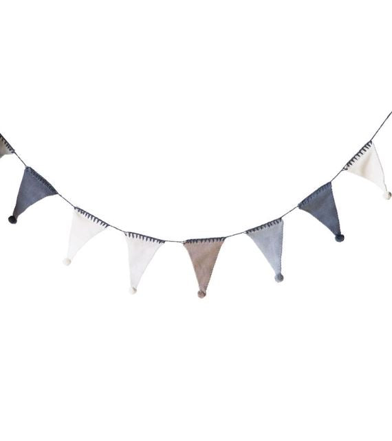 Cotton Knit Flag Garland with Pom Poms