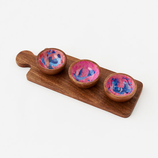 Blue & Pink Condiment Bowl w/Tray