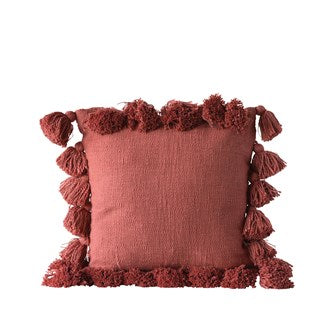 Cotton Woven Slub Pillow with Tassels - 5 Colors