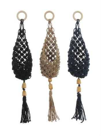 Woven Jute Wall Hanging Pocket/Planter with Wood Beads & Tassels - 5 Colors