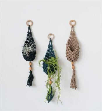 Woven Jute Wall Hanging Pocket/Planter with Wood Beads & Tassels - 5 Colors