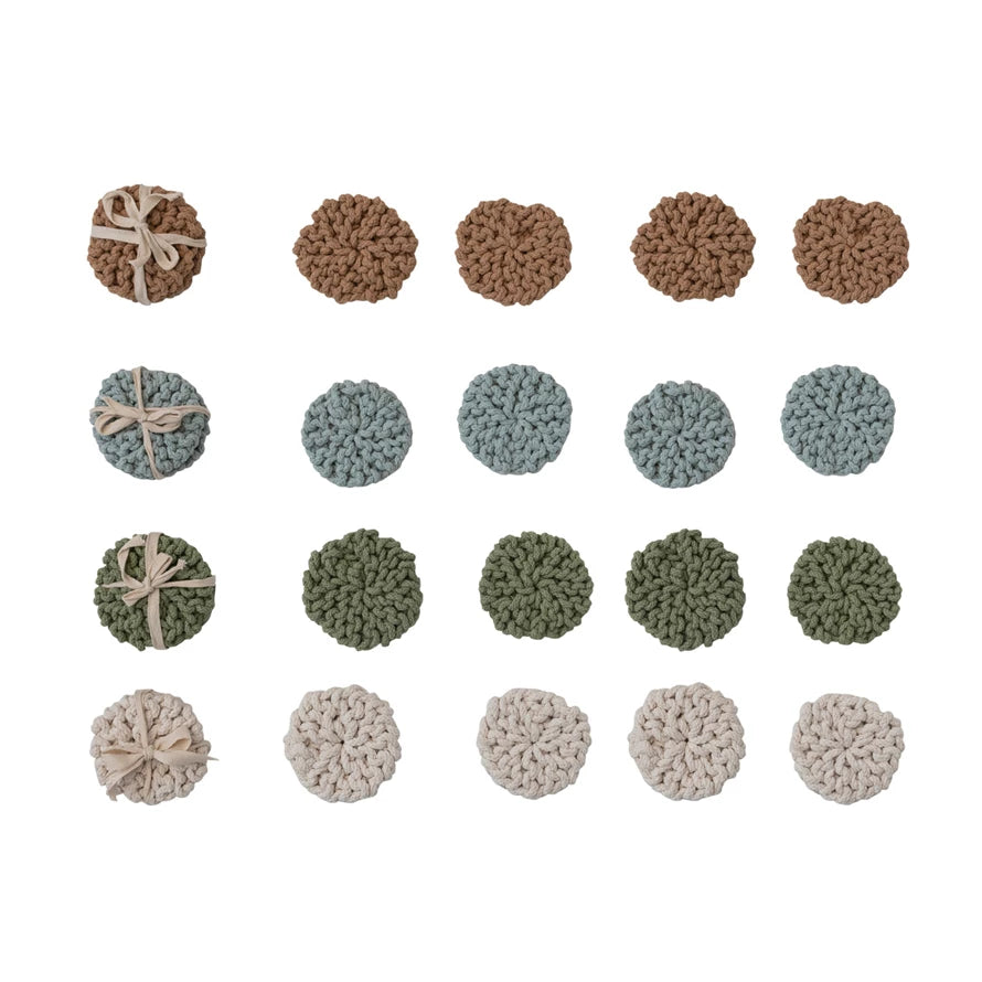 Cotton Crocheted Coasters, Set of 4 - 4 Colors