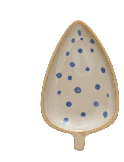 Hand-Painted Stoneware Leaf Shaped Dish