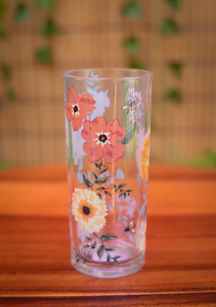 Bee Floral Drinking Glass