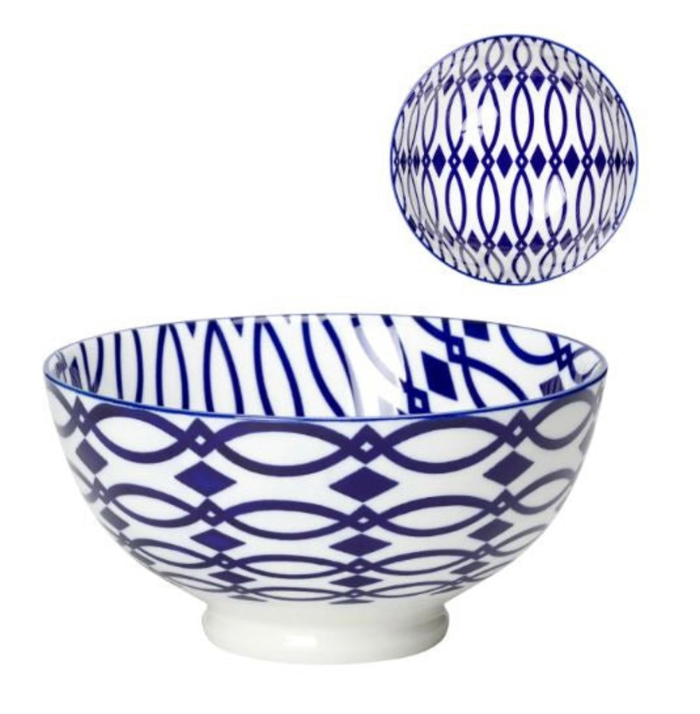 Kiri Porcelain Blue Lattice Bowl
