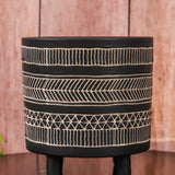 Stoneware Flower Pot with Black Pattern Footed