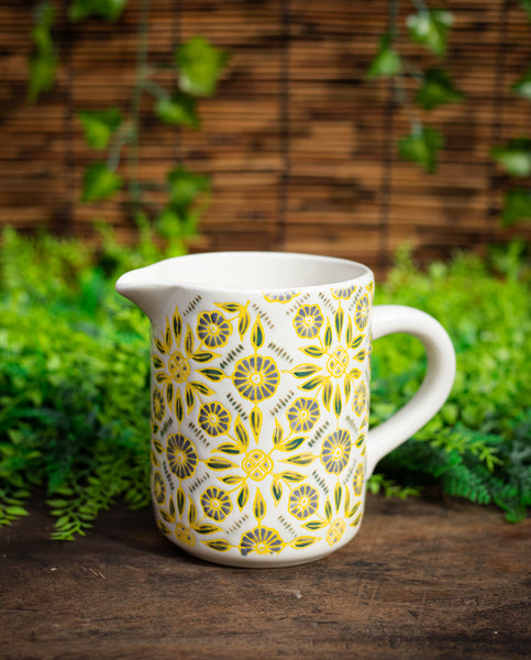 Stoneware Pitcher w/ Wax Relief Grid Pattern