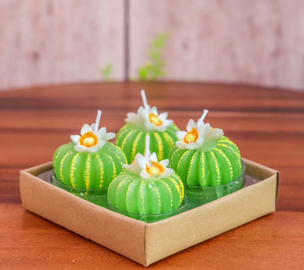 Set of 4 Sculpted Cacti TeaLight Candles - 4 Varieties