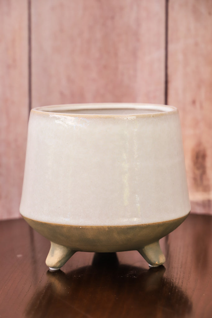 White Stoneware Flower Pot w/ Feet