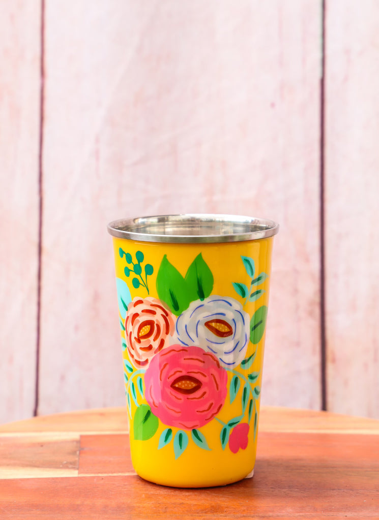 Stainless Hand Painted Floral Cup - 6 Colors