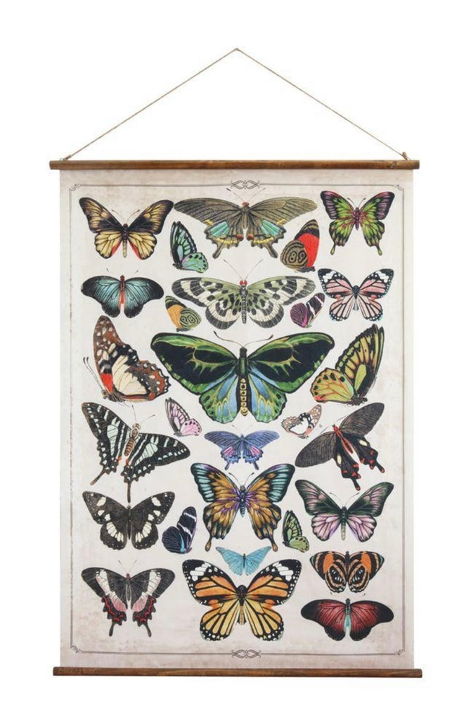 Canvas & Wood Scroll Wall Decor with Butterflies & Jute Hanger