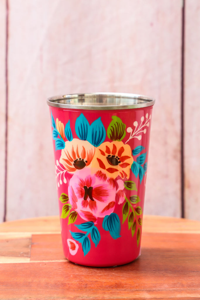 Stainless Hand Painted Floral Cup - 6 Colors