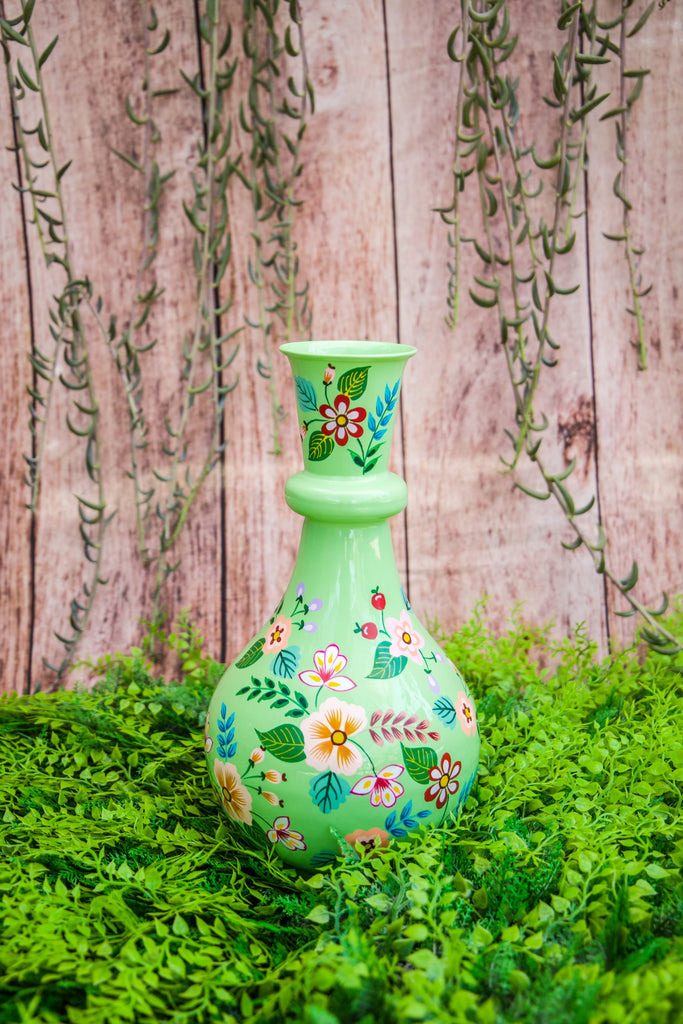 Stainless Steel Hand Painted Floral Tall Neck Vase - 4 Colors