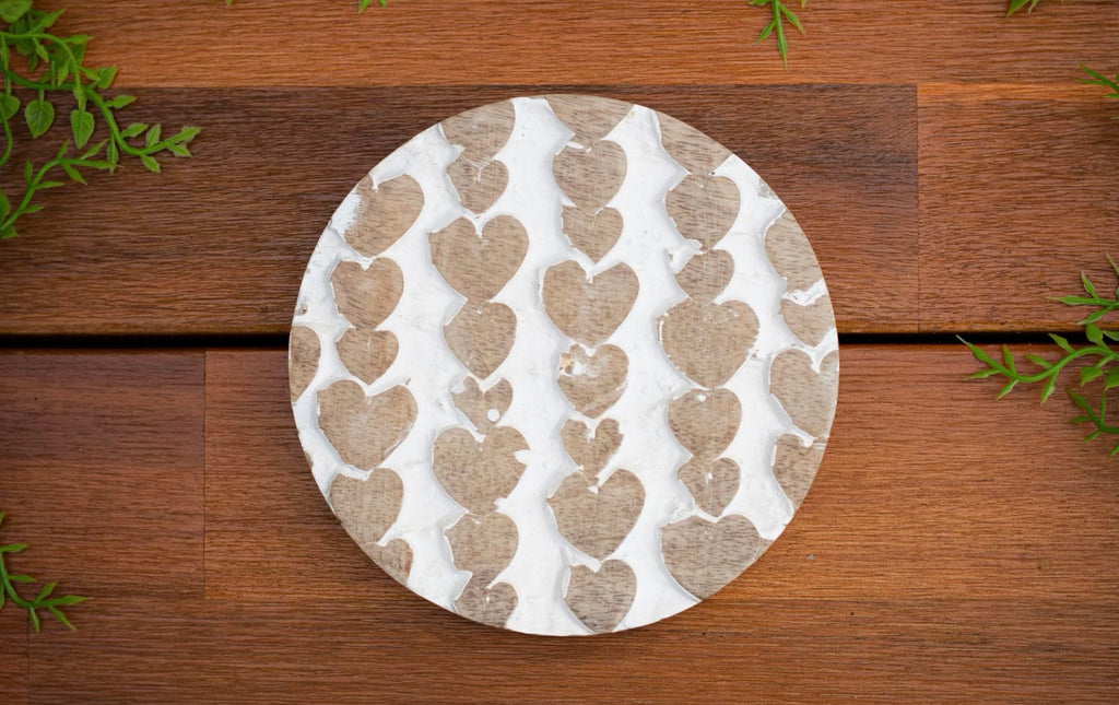 Small Carved Wood Plate with Hearts