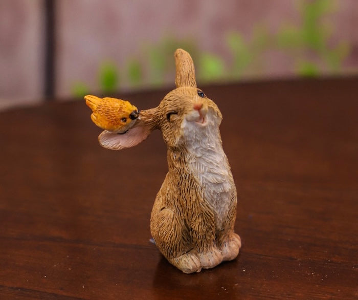 Rabbit with Bird on Ear  - Garden to Go Figurine