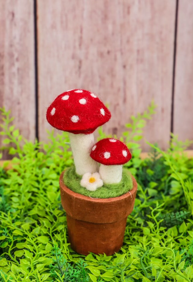 Felt Twin Mushroom Ornament - Red