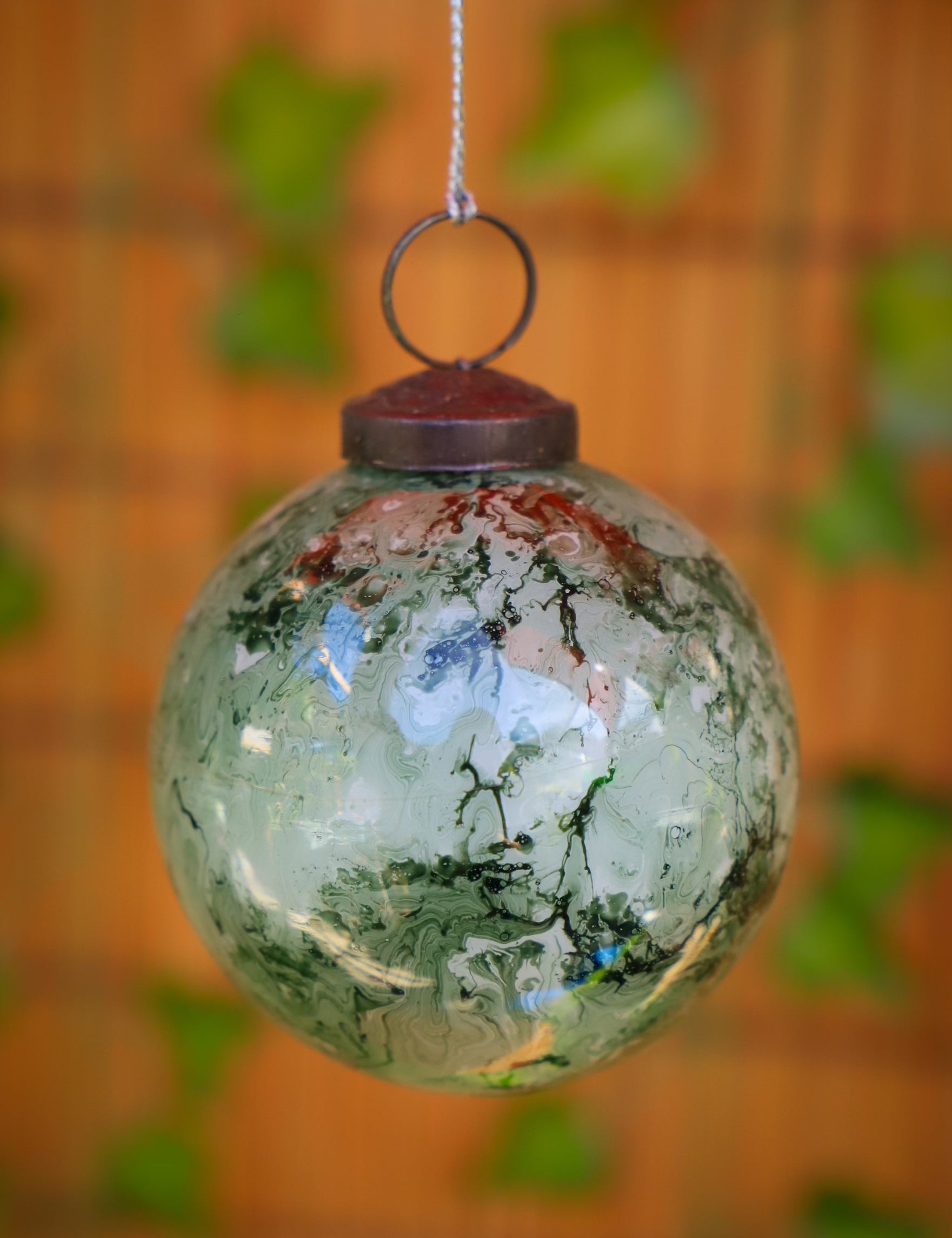 6" Marble Glass Ball Ornament - 3 Colors