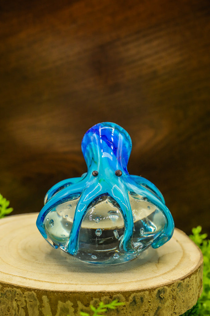 Art Glass Blue Octopus Paperweight