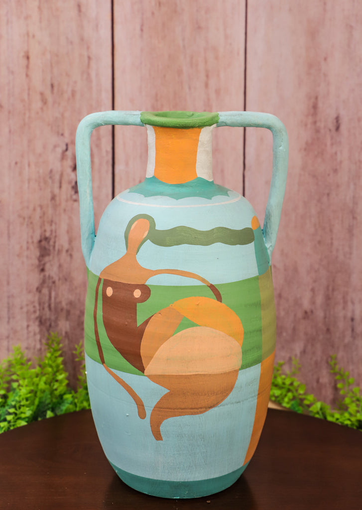 Ceramic Multi-Colored Urn with Two Handles