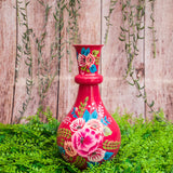 Stainless Steel Hand Painted Floral Tall Neck Vase - 4 Colors