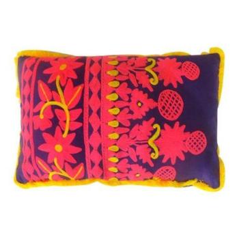 Handmade Rabari Lumbar Pillow - Yellow/Purple/Pink