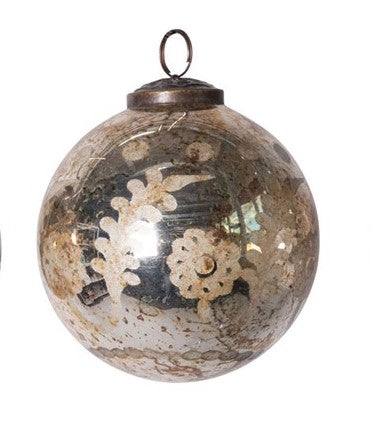 4" Round Etched Mercury Glass Ball Ornament - 3 Styles