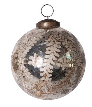 4" Round Etched Mercury Glass Ball Ornament - 3 Styles