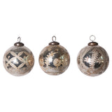 4" Round Etched Mercury Glass Ball Ornament - 3 Styles