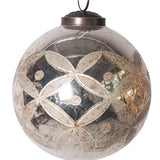 4" Round Etched Mercury Glass Ball Ornament - 3 Styles