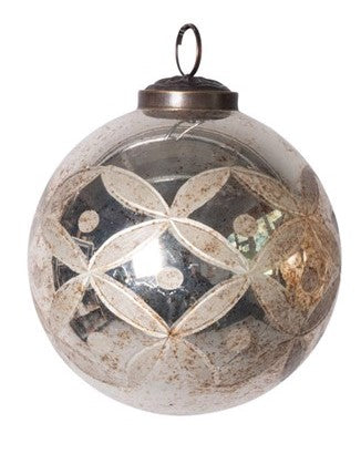 4" Round Etched Mercury Glass Ball Ornament - 3 Styles
