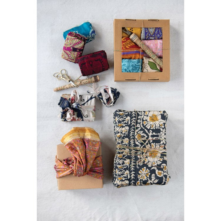 Vintage Silk Sari Fabric Gift Wrapping Kit, Boxed Set of 8